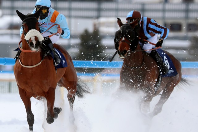 , The world’s most incredible horse race takes place on a frozen lake and runners drag ‘jockeys’ on skis