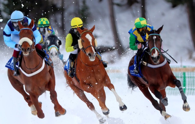 , The world’s most incredible horse race takes place on a frozen lake and runners drag ‘jockeys’ on skis