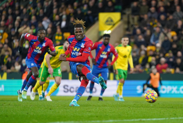 , Watch Wilfried Zaha ‘channel Diana Ross’ as Crystal Palace ace drags horrendous penalty FIVE YARDS wide vs Norwich
