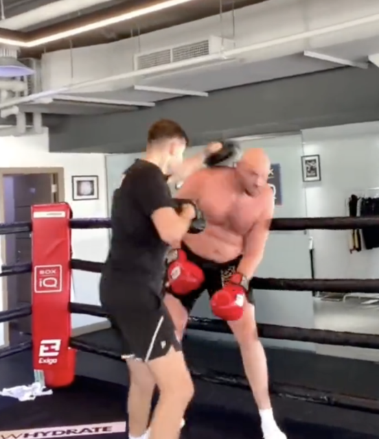 , Watch as Tyson Fury shows off blistering hand speed in training for Dillian Whyte leaving fans VERY impressed