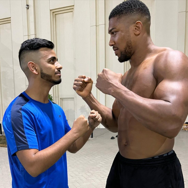 Anthony Joshua and Money Kicks square up with the social media star wanting to take on boxing's elite