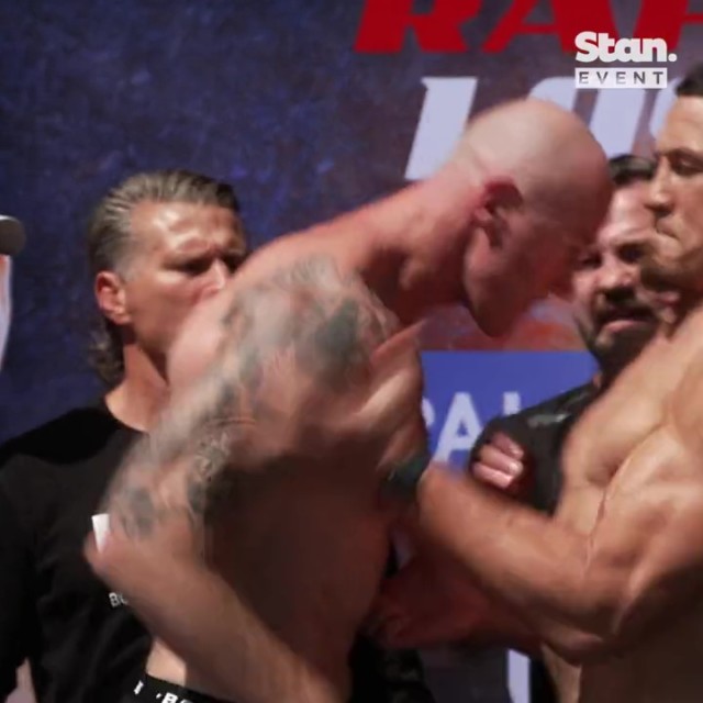 , Watch AFL legend Barry Hall HEADBUTT ‘nervous’ Sonny Bill Williams at weigh in ahead of boxing fight