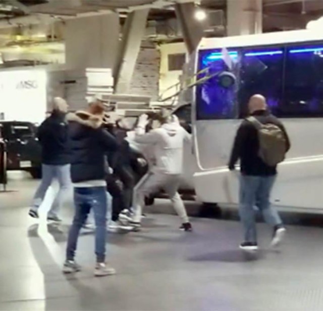 This was the moment Conor McGregor launches a trolley at the window of the bus