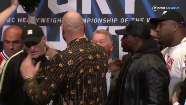 , John Fury almost came to blows at Tyson’s Dillian Whyte face-off as member of rival team came up the stairs too quickly