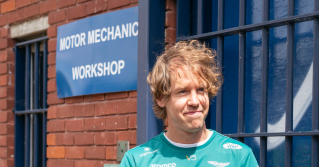 , F1 star Sebastian Vettel makes surprise prison visit with Dominic Raab to open up workshop for young offenders