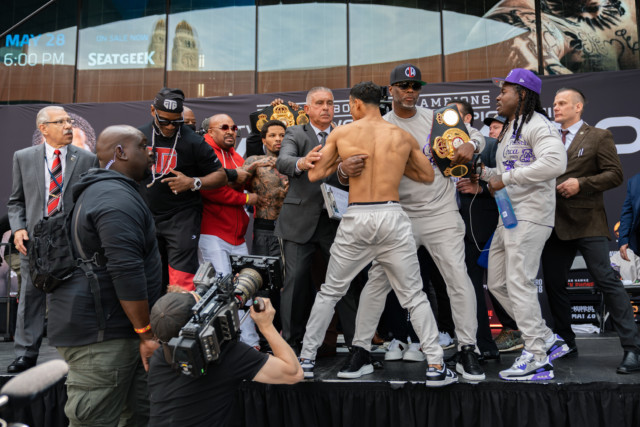 , Watch Gervonta Davis push Rolando Romero off stage during weigh in as Mike Tyson’s ex-coach makes fight prediction