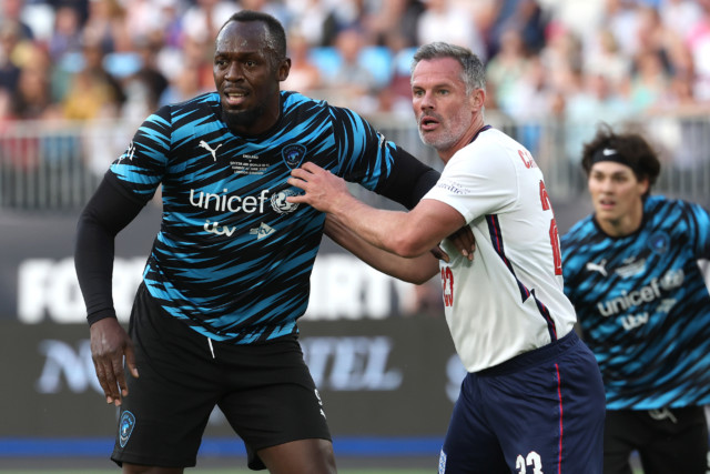 , Watch Man Utd legend Patrice Evra miss ball and wipe out Mo Farah leaving Rio Ferdinand in hysterics during Soccer Aid