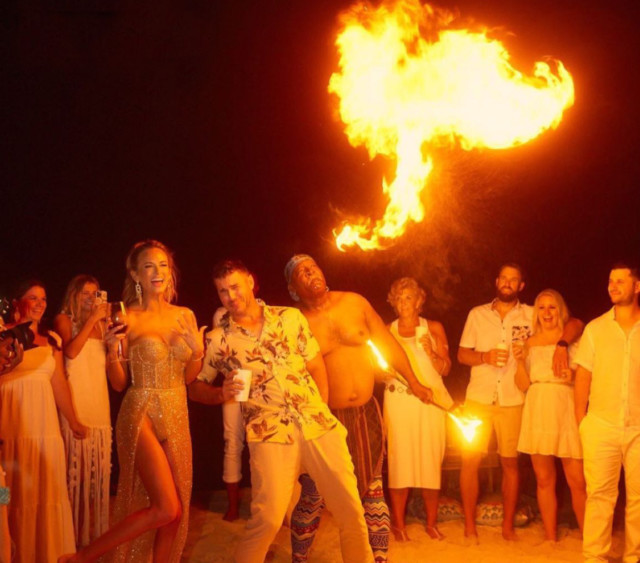 , Brooks Koepka and Jena Sims held huge party on beach ahead of romantic Caribbean wedding