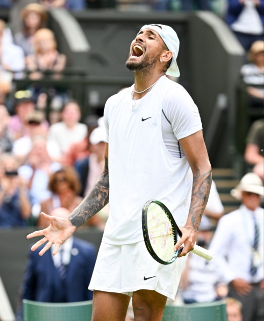 , Nick Kyrgios jokes he ‘needs a glass of wine’ after Wimbledon fan begged him to ‘stop moaning’ in five-set thriller