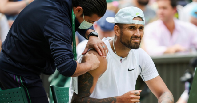 , Nick Kyrgios jokes he ‘needs a glass of wine’ after Wimbledon fan begged him to ‘stop moaning’ in five-set thriller