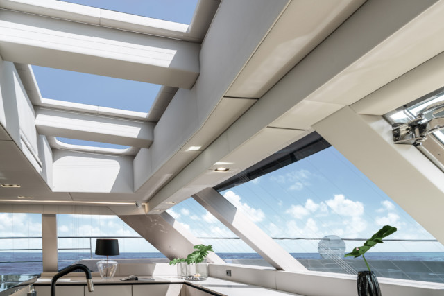 Natural skylight pours into the yacht