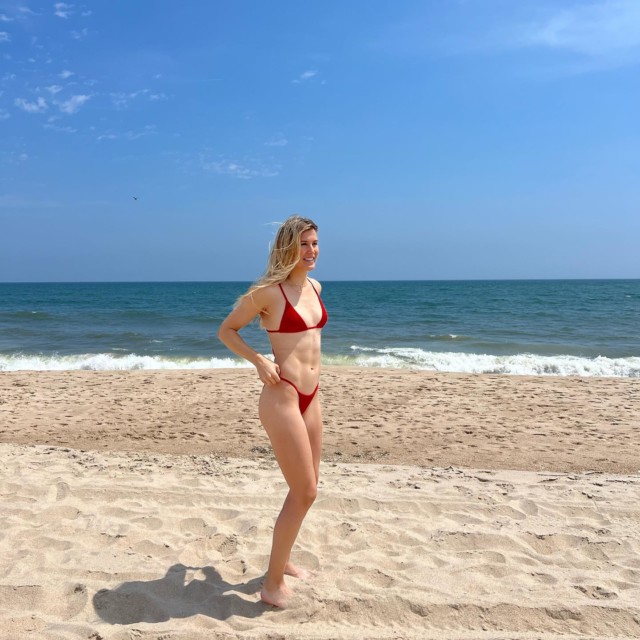 , Eugenie Bouchard looks sensational in tiny red bikini after tennis star skips Wimbledon and spends summer on beach