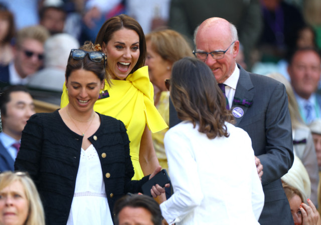 , Smiling Kate Middleton glows in yellow dress as she presents Wimbledon Ladies Final winner Elena Rybakina with trophy