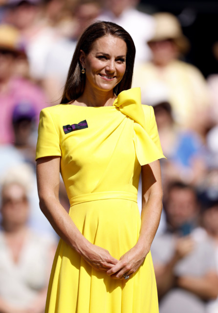 , Smiling Kate Middleton glows in yellow dress as she presents Wimbledon Ladies Final winner Elena Rybakina with trophy