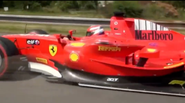 , Watch bizarre moment mystery FORMULA 1 car spotted racing down motorway after driver escaped ban for same stunt before