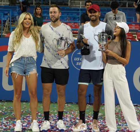 , Nick Kyrgios kisses partner Costeen Hatzi as rejuvenated Aussie hothead makes history by winning TWO titles in one week