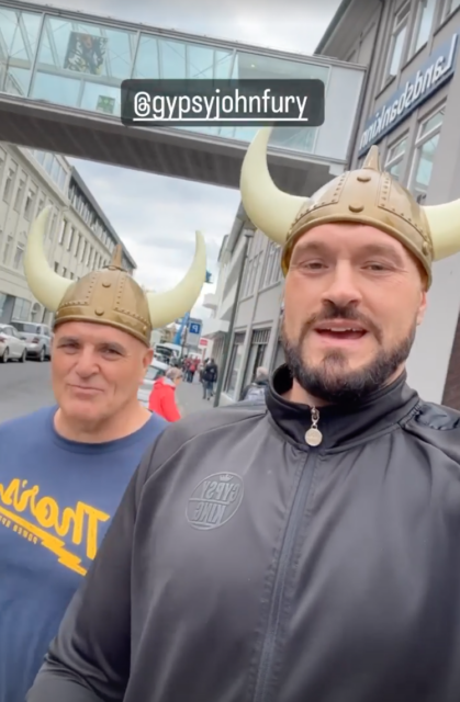 , Tyson Fury and dad John mock Games of Thrones’ Thor Bjornsson amid fight talks by dressing up in Viking hats in Iceland