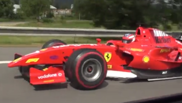 , Watch bizarre moment mystery FORMULA 1 car spotted racing down motorway after driver escaped ban for same stunt before