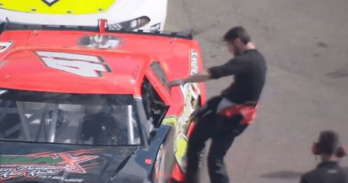 , Watch furious driver repeatedly punch rival through the car window as angry row in NASCAR race turns violent