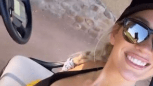 , Watch Paige Spiranac stun in very low cut black top as she plays golf ahead of sexy calendar release