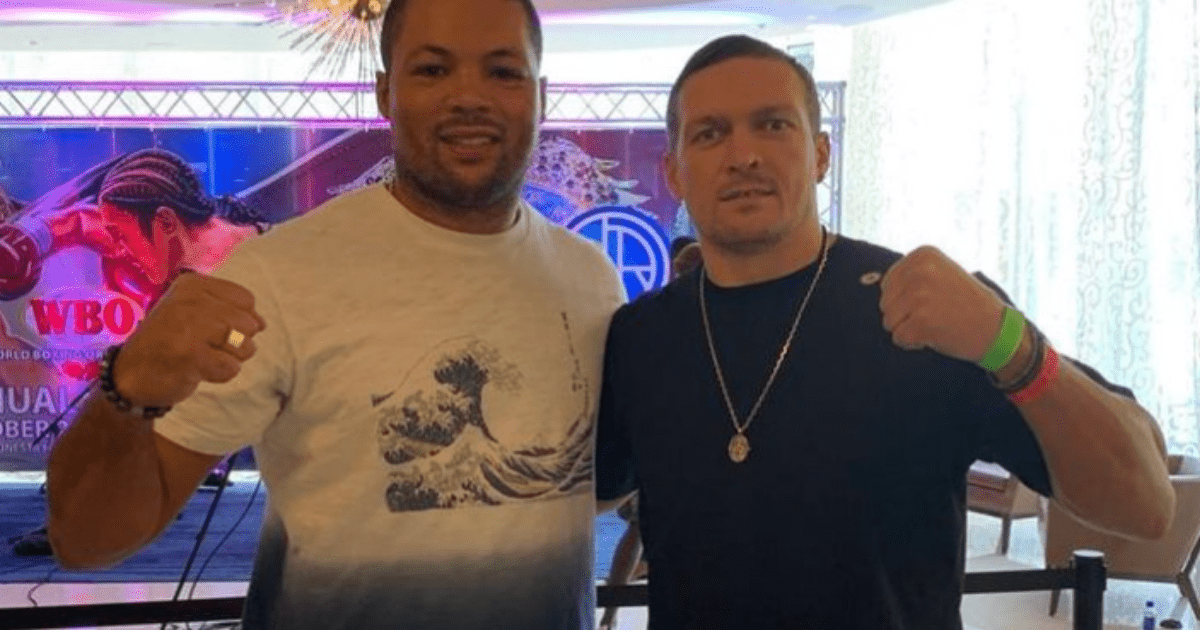 , Joe Joyce and Oleksandr Usyk pictured together with Frank Warren hinting at ‘future heavyweight fight we can’t wait for’