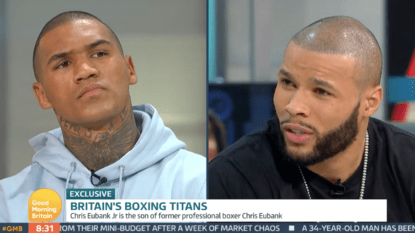 , Eubank Jr says he’ll RETIRE if he loses to Benn in icy exchange as pair come face-to-face on GMB flanked by security
