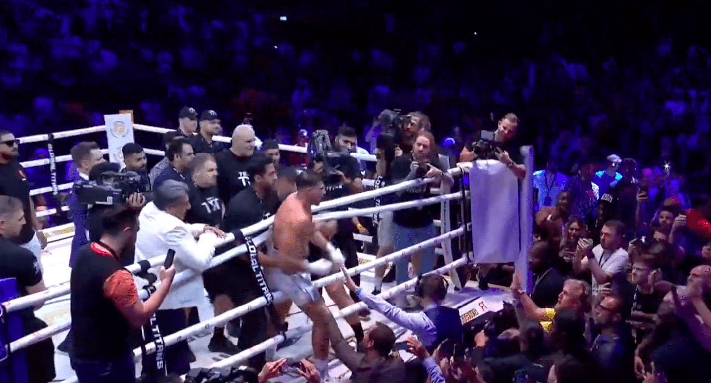 , Jake Paul called out to fight by topless John Fury after YouTube star heckles son Tommy from ringside on Mayweather card