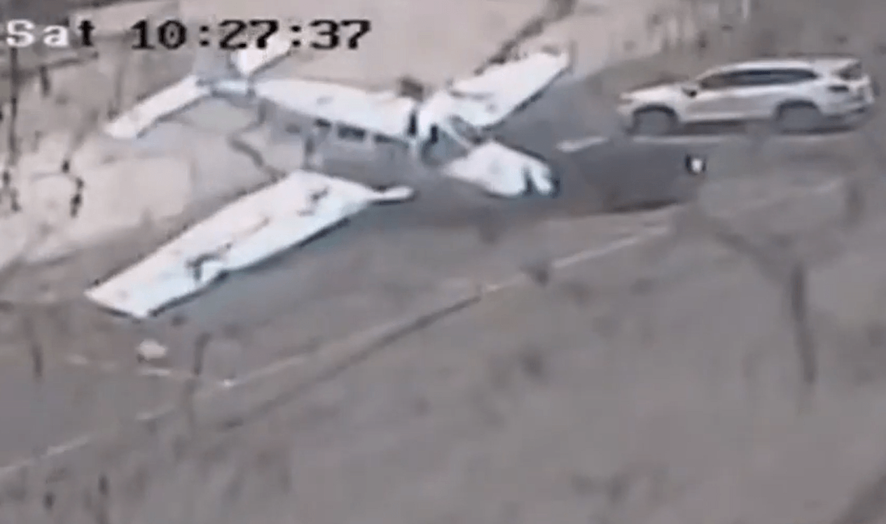 , Watch terrifying moment plane crash lands onto racecourse after losing power mid-flight and ploughs into car