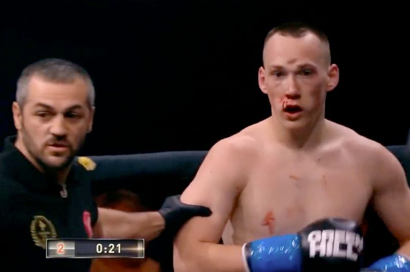 , Kickboxer Danil Sharov suffers horrific fractured skull after being kneed in head but amazingly tries to carry on