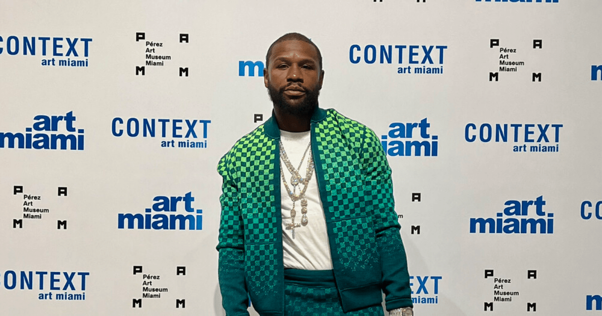 , Floyd Mayweather rocks £3,200 reversible Louis Vuitton outfit with matching bag at art exhibition in Miami