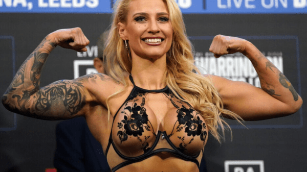 , Boxing beauty Ebanie Bridges strips down to see-through lingerie at weigh-in before launching OnlyFans