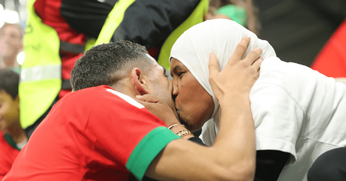 , Touching moment Morocco hero Achraf Hakimi celebrates with a big kiss from his mum after Spain KO’d from World Cup