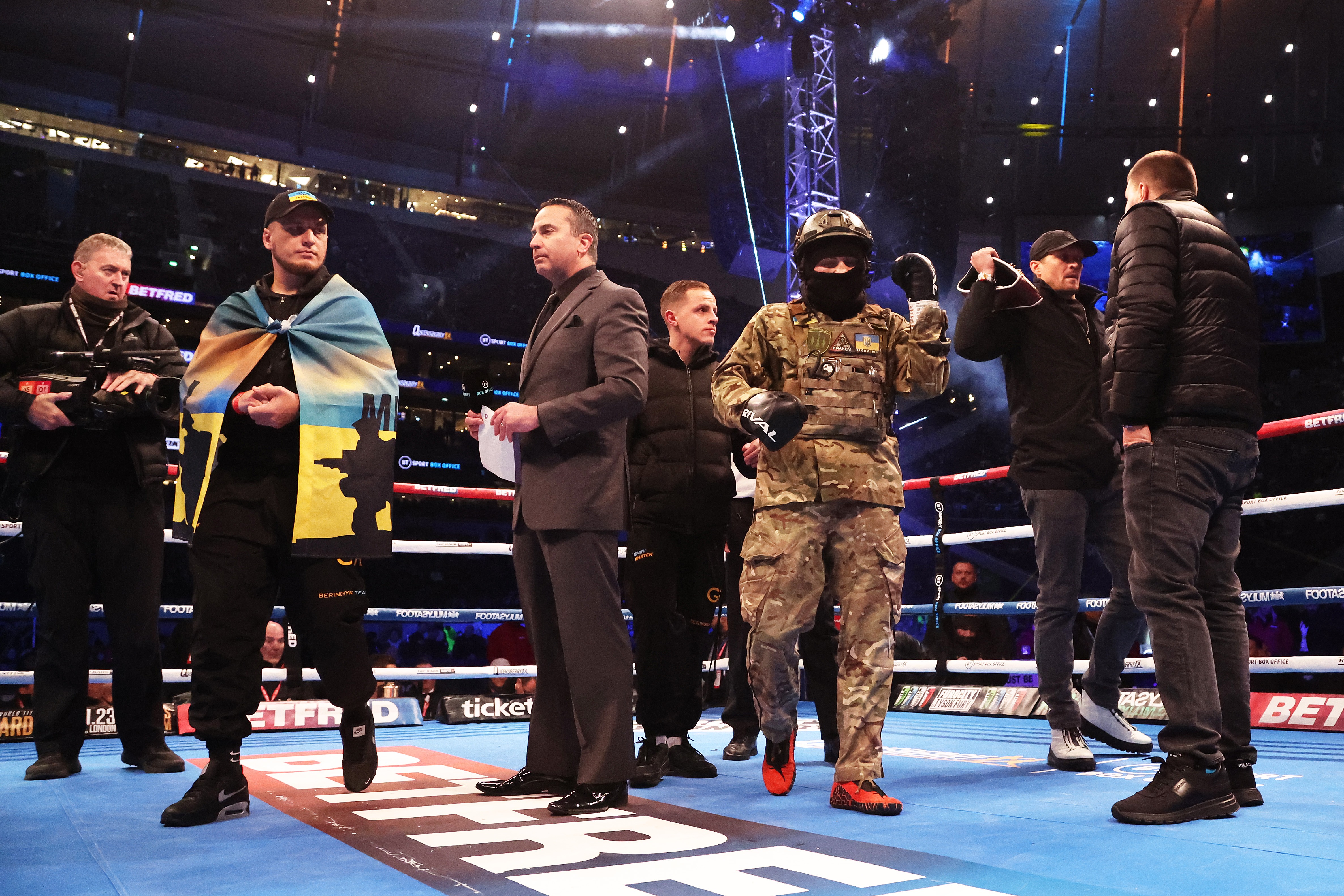 , Ukrainian boxer Denis Berinchyk wears full military uniform for ring walk on Tyson Fury vs Derek Chisora undercard