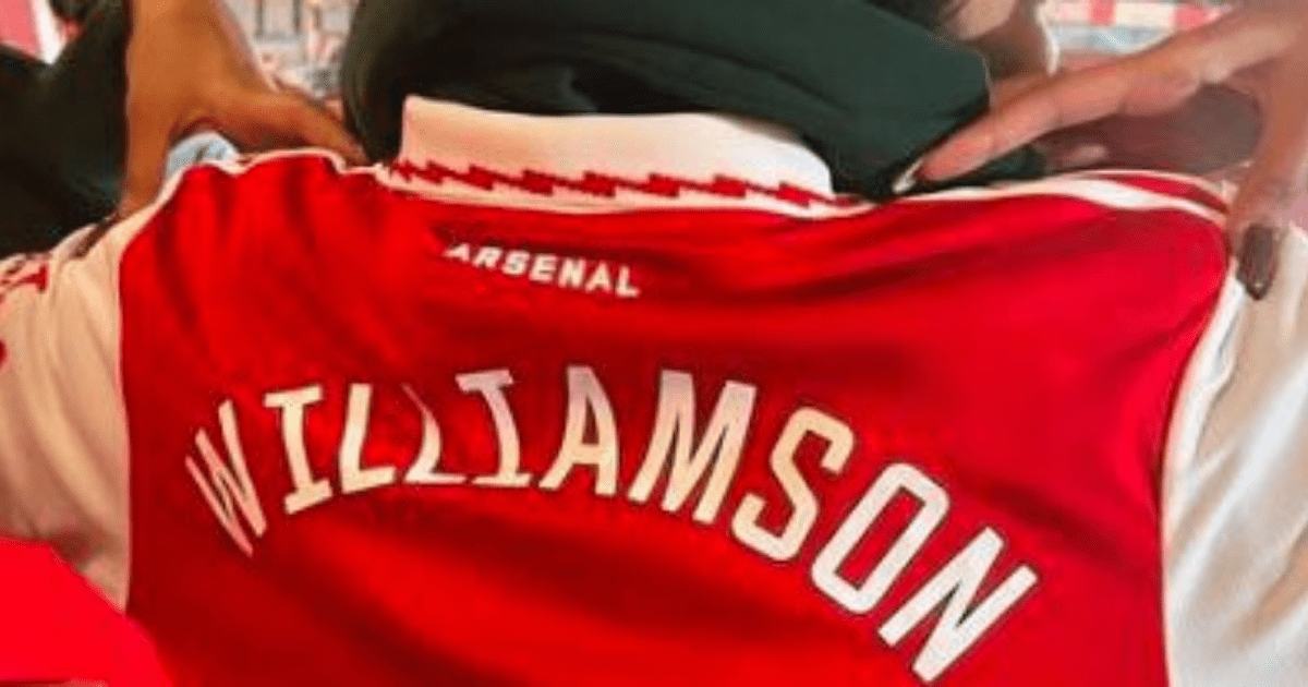 , Maya Jama poses in Leah Williamson shirt as she supports Arsenal Women at the Emirates