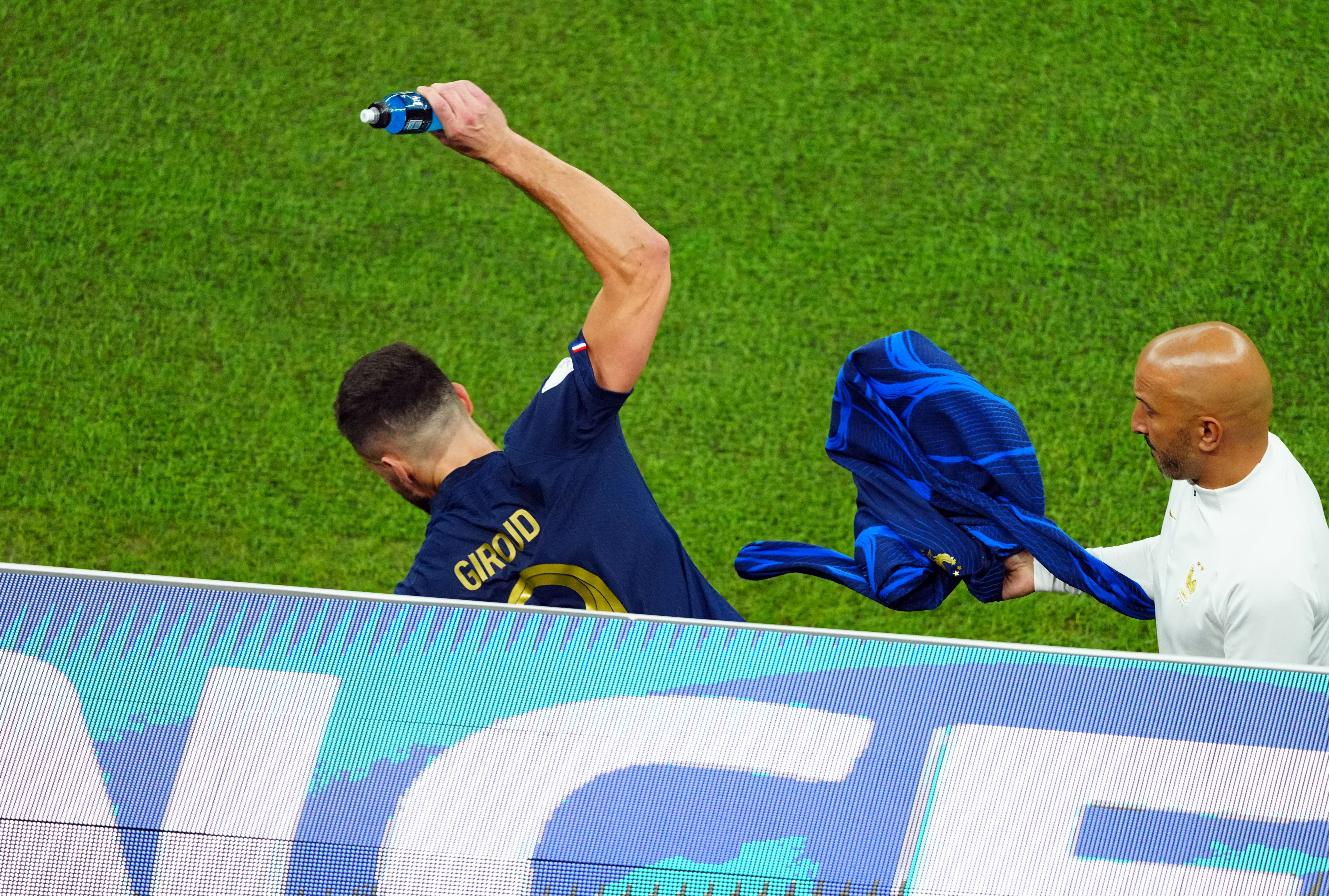 , Olivier Giroud booked on the bench after getting hooked and chucking water bottle in World Cup final disaster
