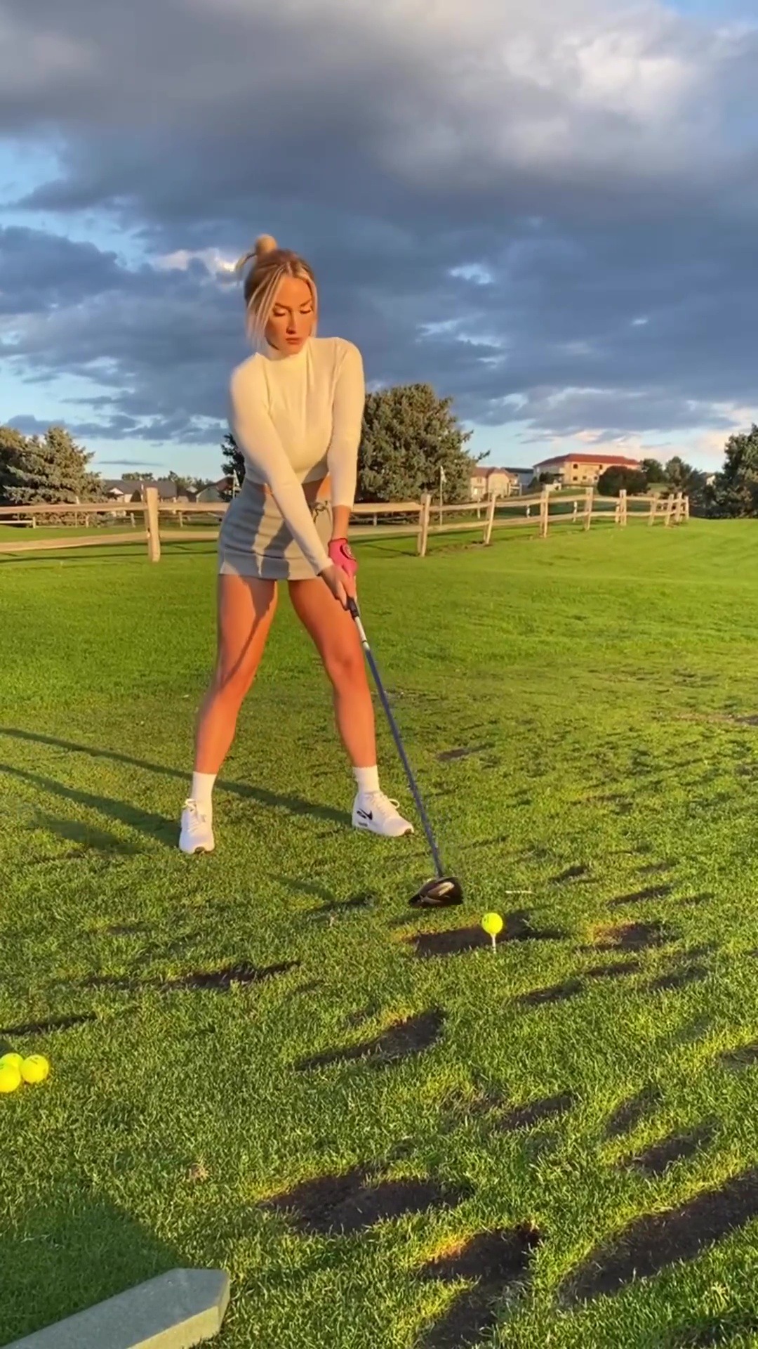 , Watch Paige Spiranac’s driving technique as she smashes golf ball while wearing figure-hugging top and mini-skirt