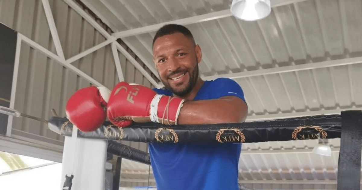 , Kell Brook smiles as he’s seen in the ring for the first time since being filmed snorting line of white powder