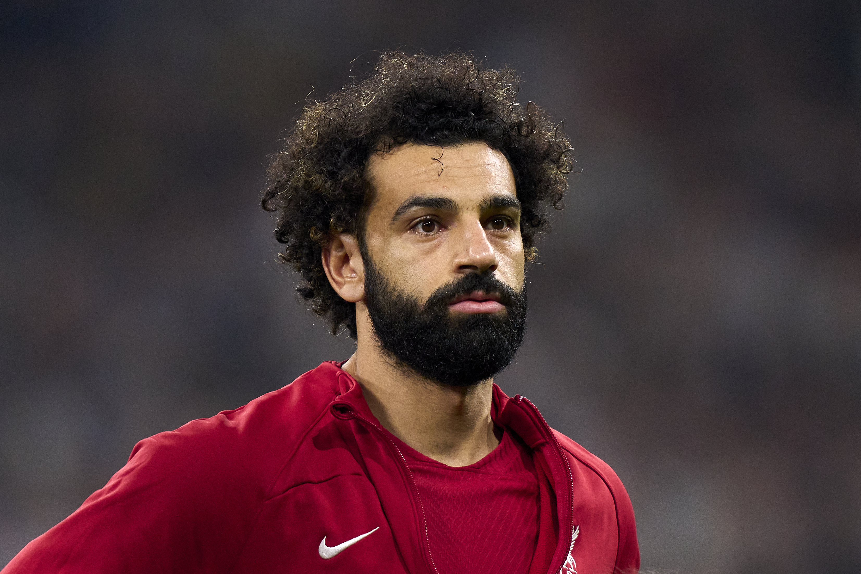 MADRID, SPAIN - MARCH 15: Mohamed Salah of Liverpool FC looks on prior the game during the UEFA Champions League round of 16 leg two match between Real Madrid and Liverpool FC at Estadio Santiago Bernabeu on March 15, 2023 in Madrid, Spain. (Photo by Diego Souto/Quality Sport Images/Getty Images)