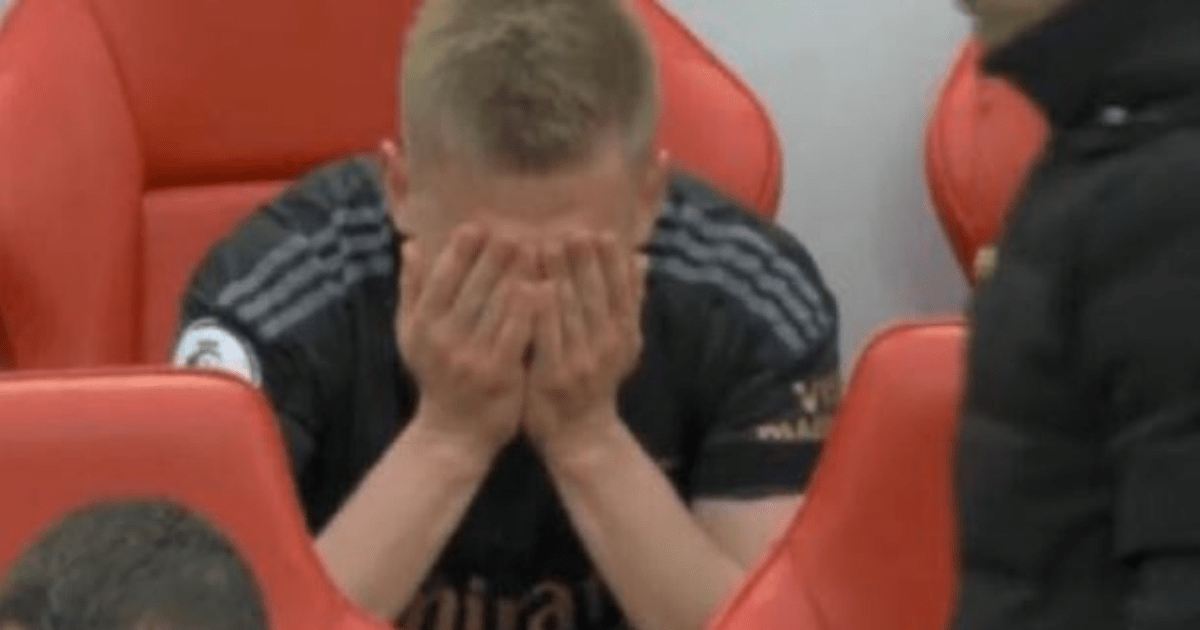 , Arsenal star Oleksandr Zinchenko looks in tears on bench after being beaten by Alexander-Arnold for Liverpool equaliser