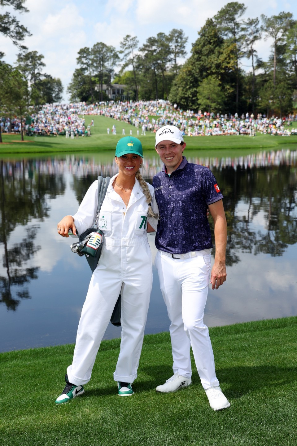 AUGUSTA, GEORGIA - APRIL 05: Matt Fitzpatrick of England poses with his girlfriend Katherine Gaal during the Par 3 contest prior to the 2023 Masters Tournament at Augusta National Golf Club on April 05, 2023 in Augusta, Georgia. (Photo by Andrew Redington/Getty Images)