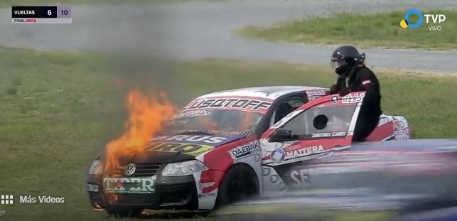 , Dramatic moment Emiliano Martinez’s rally driver brother is forced to abandon car after it goes up in flames