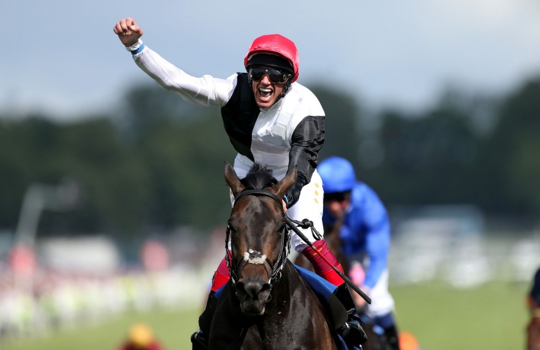 File photo dated 06-06-2015 of Frankie Dettori celebrating his victory on Golden Horn in the Investec Derby on Derby Day of the 2015 Investec Derby Festival at Epsom Racecourse, Epsom. PRESS ASSOCIATION Photo. Issue date: Sunday June 7, 2015. Frankie Dettori hailed his victory aboard Golden Horn in the Investec Derby at Epsom on Saturday as the "most thrilling moment" of his glittering career. See PA story RACING Dettori. Photo credit should read David Davies/PA Wire.