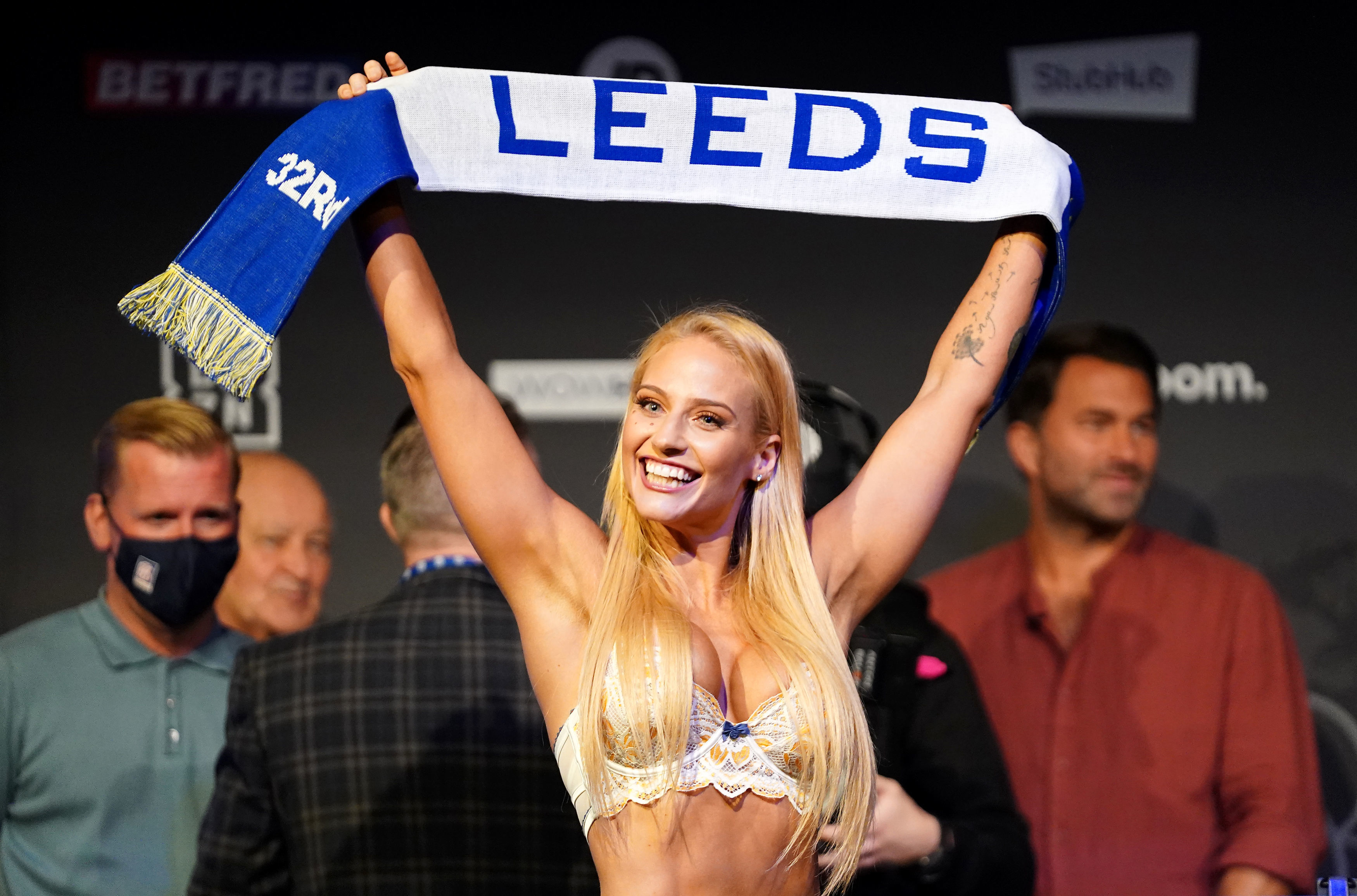 , Ebanie Bridges cheers up Leeds fans in low cut top as relegated flops miss out on free OnlyFans subscription