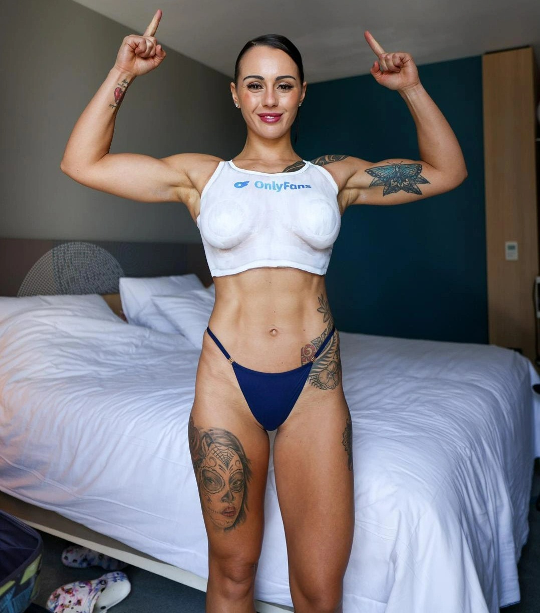 , Watch as boxer Cherneka Johnson weighs in TOPLESS with body paint as she poses with Elle Brooke to launch OnlyFans