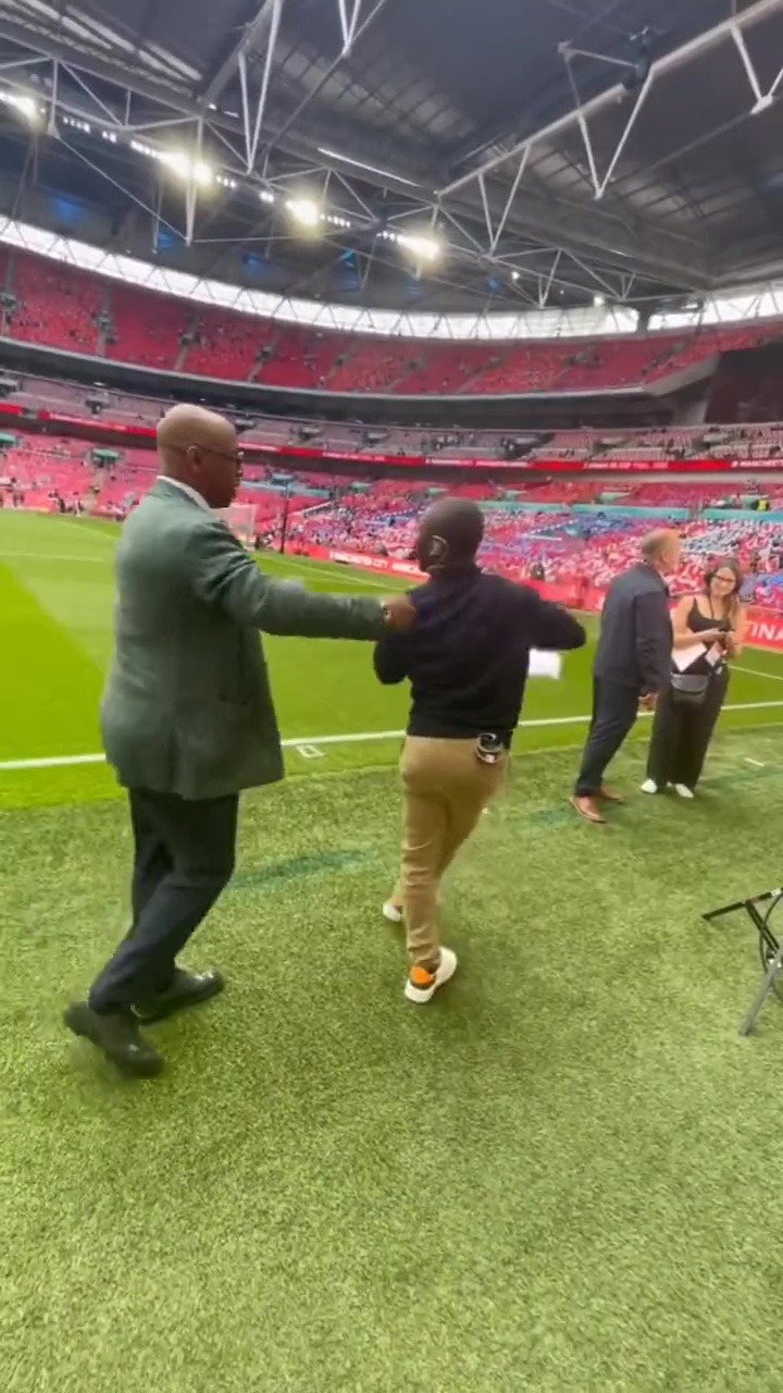 , Arsenal fans joke ITV pundit Ian Wright won ‘Embarrassing Dad’ award for touchline antics with son Shaun at FA Cup final