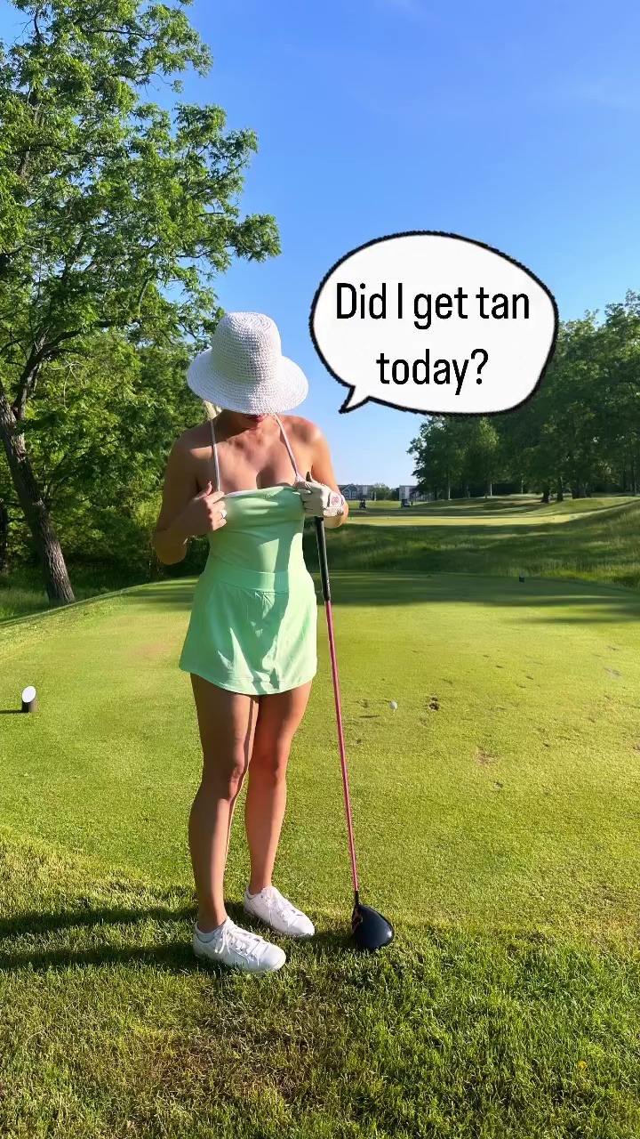 , Paige Spiranac checks out her boobs in revealing outfit on golf course leaving friend baffled