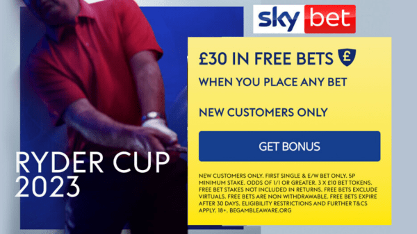 , Ryder Cup – Get £30 in FREE BETS when you place any bet with Sky Bet