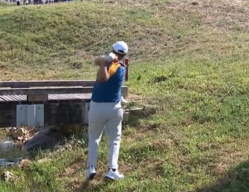 , Watch ‘shot of the Ryder Cup’ as Team Europe ace Jon Rahm finds green despite standing in STREAM behind a bridge