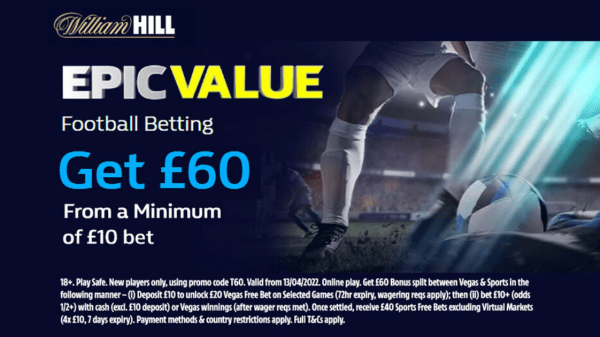 , £60 in Free Bets and Bonuses for Liverpool vs Brighton Match with William Hill