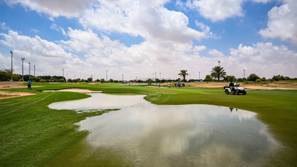 , Top golf course flooded with bunkers completely underwater in incredible pics just a day before professional tour event